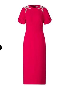 Erdem Embellished Short Sleeve Midi Dress Size 0 Pomegranate NWT